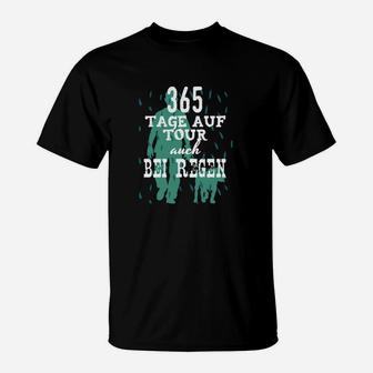 365 Tage auf Tour Outdoor T-Shirt, auch bei Regen Schwarzes Design - Seseable