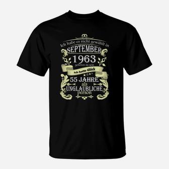 55. Geburtstag Unglaubliche Person T-Shirt, Jahrgang 1963 September - Seseable