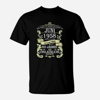 60 Jahre Unglaublich T-Shirt, Geboren Juni 1958, Retro Geburtstags-Geschenk - Seseable
