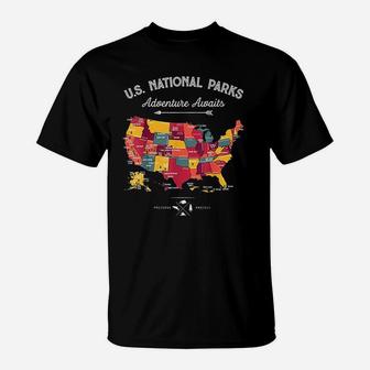 62 National Parks Map Gifts Us Park Vintage Camping Hiking T-Shirt - Seseable