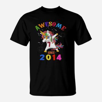 8 Birthday Unicorn Dabbing Awesome Since 2014 Birthday 2022 T-Shirt - Seseable