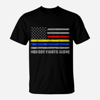 911 Dispatcher Nobody Fights Alone Dispatcher Support T-Shirt - Seseable