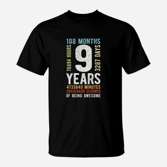 9th Birthday 9 Years Old Vintage Retro 108 Months T-Shirt - Seseable