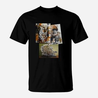 Abstrakte Tiermotive Herren T-Shirt in Collagendruck, Künstlerisches Design Tee - Seseable