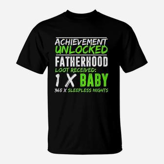 Achievement Unlocked Fatherhood First Time Dad Gamer T-Shirt - Seseable