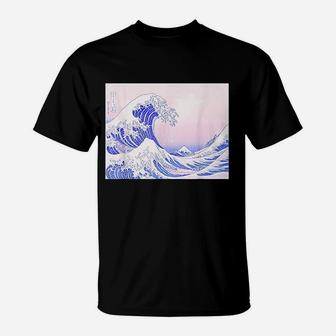 Aesthetic Pastel Pink Purple Great Wave Japanese T-Shirt - Seseable