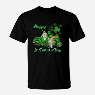 Akita Inu Riding Green Truck St Patricks Day Dog Lovers Gift T-Shirt - Seseable