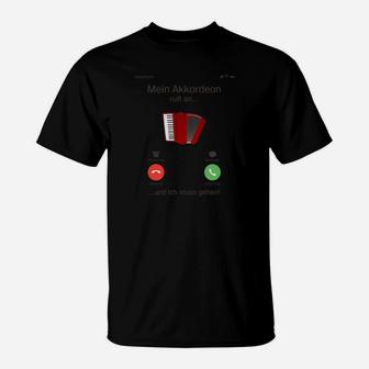 Akkordeon Motiv Schwarzes T-Shirt, Witziger Spruch für Musikfans - Seseable