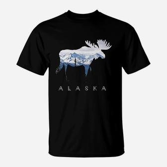 Alaska Day Moose Snowy Mountain Alaskan Tourist Or Resident T-Shirt - Seseable