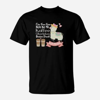 Alpaka Kaffeeliebhaber Schwarz T-Shirt, Lustiger Spruch - Seseable
