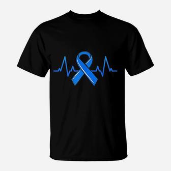 Als Heartbeat Family Blue Ribbon Awareness Warrior Gift T-Shirt - Seseable