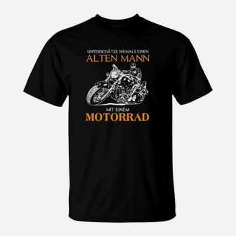 Alten Mann mit Motorrad T-Shirt, Schwarzes Herrenshirt mit Spruch - Seseable