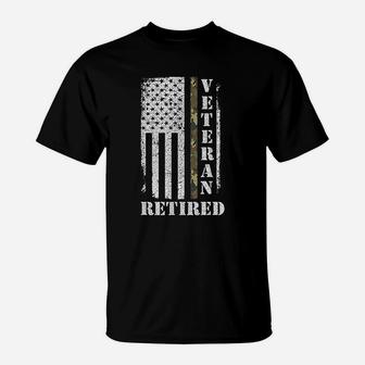 American Flag Proud Us Army Veteran Retired T-Shirt - Seseable