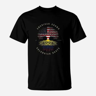 American Grown Colombian Roots Colombia Flag T-Shirt - Seseable