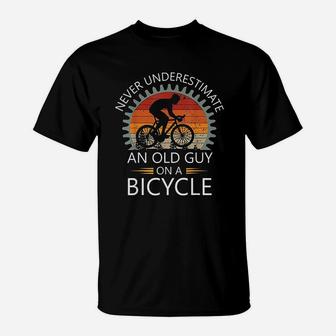 An Old Guy On A Bicycle Cycling Vintage Never Underestimate T-Shirt - Seseable