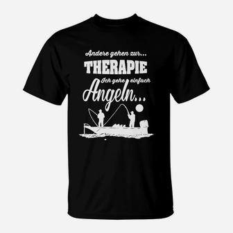 Angler-Therapie Lustiges T Shirt, Ich Gehe Angeln Spruch - Schwarz - Seseable