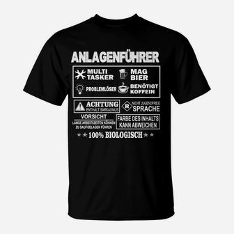 Anlagenführer T-Shirt Schwarz, Multitasking & Sarkasmus, Bier & Kaffee - Seseable