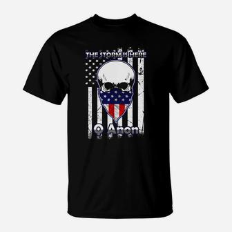 Anon T-shirt American Flag Skull The Storm Is Here T-Shirt - Seseable