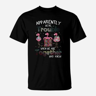 Apparently We're Trouble When We Are Together Flamingo Quilting T-Shirt - Seseable