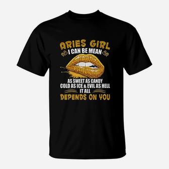 Aries Girl I Can Be Mean Golden Lips Aries Girl T-Shirt - Seseable