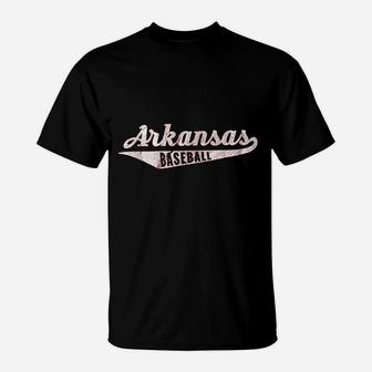 Arkansas Baseball Script Vintage Distressed T-Shirt - Seseable