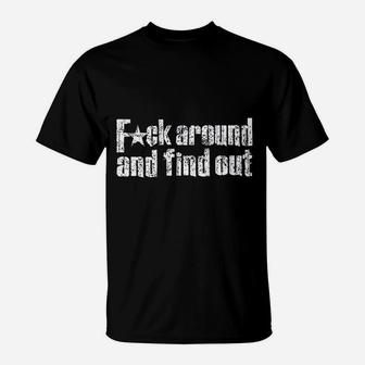 Around And Find Out Distressed Navy Blue Athletic Fit T-Shirt - Seseable
