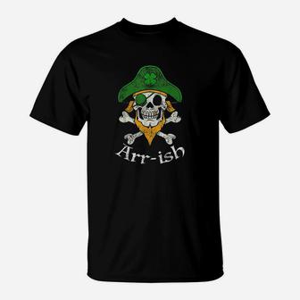 Arrish Funny Irish Pirate Clover Skull Cool St Patricks Day T-Shirt - Seseable