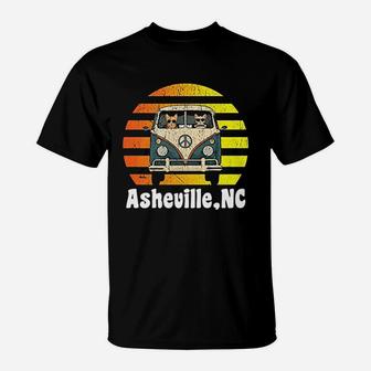 Asheville Nc Road Trip Retro Vintage Hippie Van T-Shirt - Seseable