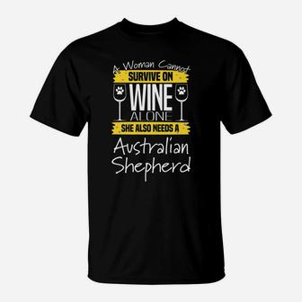 Aussie And Wine Funny Gift For Aussie Dog Moms T-Shirt - Seseable