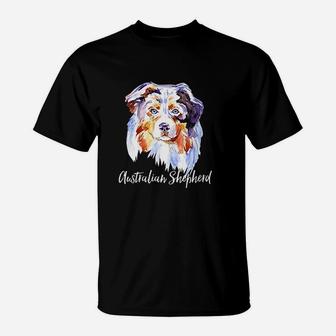 Australian Shepherd Gift Dog Face Art Painting T-Shirt - Seseable