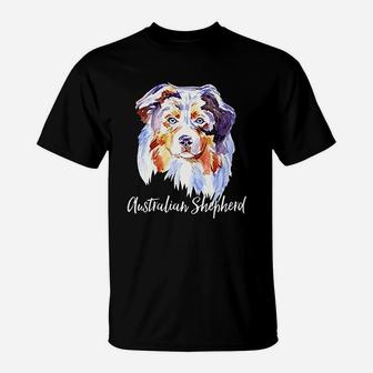 Australian Shepherd Gift Dog Face Art T-Shirt - Seseable