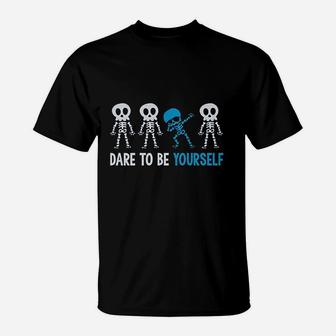 Autism Awareness Dare To Be Yourself Dabbing Skeleton T-Shirt - Seseable
