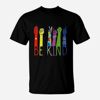 Awareness Be Kind Sign Language Hand Talking Teachers T-Shirt - Seseable