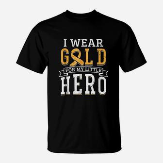 Awareness Survivor Support Gold Hero I Wear Gold For My Little Hero T-Shirt - Seseable