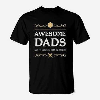 Awesome Dads Explore Dungeons D20 Tabletop Rpg Father Gamer T-Shirt - Seseable