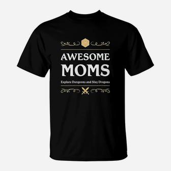 Awesome Moms Explore Dungeons D20 Dice Tabletop Rpg Gamer T-Shirt - Seseable