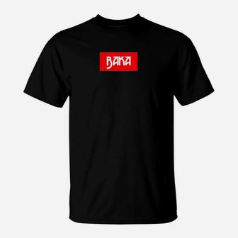 Baka Schriftzug Unisex Schwarz T-Shirt, Rotes Rechteck Design - Seseable