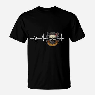 Barber Skull Heartbeat Barber Gift Barbering T-Shirt - Seseable