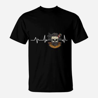 Barber Skull Heartbeat Barber Gift Barbering T-Shirt - Seseable
