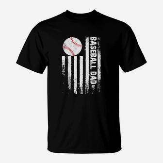 Baseball Dad American Flag T-Shirt - Seseable