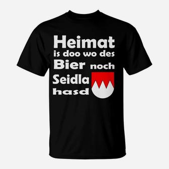 Bayerisches Motto T-Shirt Heimat is doo wo des Bier Seidla is mit Wappen, Trachten-Look - Seseable