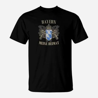 Bayern Heimat T-Shirt Schwarzes mit Wappen-Aufdruck, Stolz Bayern Shirt - Seseable