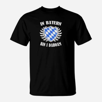 Bayern Wappen Schwarzes T-Shirt: In Bayern bin i dahoam Motiv - Seseable