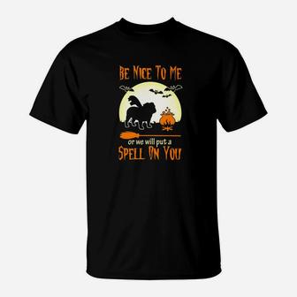 Be Nice To Me English Bulldog Dog Halloween Funny T-Shirt - Seseable