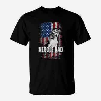 Beagle Dad Proud American Flag Dog T-Shirt - Seseable