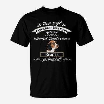 Beagle-Liebhaber T-Shirt: Glück kann man küssen, Beagle streicheln - Seseable