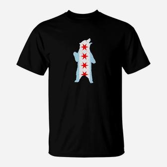 Bear Chicago Flag Roaring Bear Vintage Tee T-Shirt - Seseable