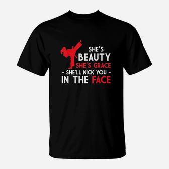 Beauty And Grace Girls Martial Arts Tkd Karate Test Mom Dad T-Shirt - Seseable