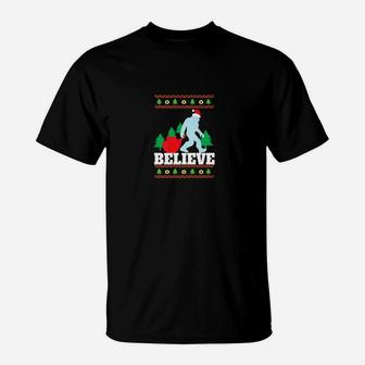 Believe In Bigfoot Ugly Christmas Sweater T-Shirt - Seseable