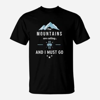 Bergabenteuer T-Shirt The Mountains are Calling and I Must Go in Schwarz - Seseable